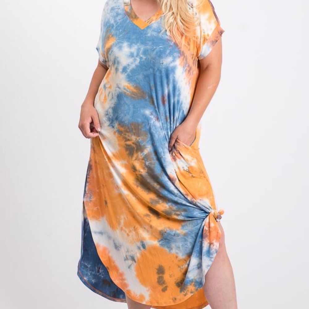 Orange and blue Tye Die Dress Plus